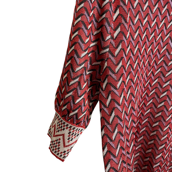 Zara Women's Dress A-Line Red Chevron 3/4 Sleeve Raglan Crew Neck Size M - Picture 4 of 7